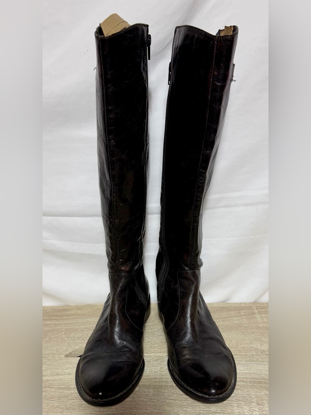 Børn Crown Women’s Black Leather Knee High Riding Boots Zip Buckle US 7.5